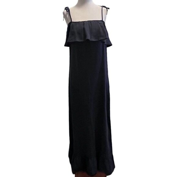 Lucca Couture Womens Maxi Dress Size S Navy Blue Iris Strap Ruffles Linen Blend - Picture 1 of 9